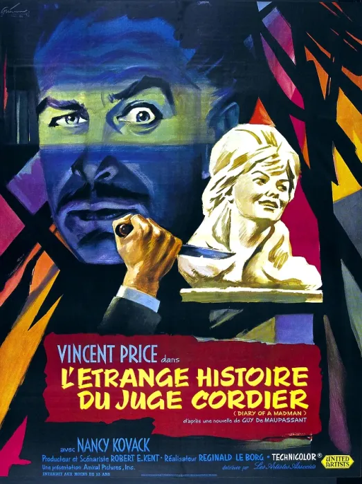 Framed Print : DIARY OF A MADMAN, (aka L'ETRANGE HISTOIRE DU JUGE CORDIER, (aka The Strange History of Judge Cordier); upper left: Vincent Price, French poster art, 1963 Framed Print : DIARY OF A MADMAN, (aka L'ETRANGE HISTOIRE DU JUGE CORDIER, (aka The Strange History of Judge Cordier); upper left: Vincent Price, French poster art, 1963