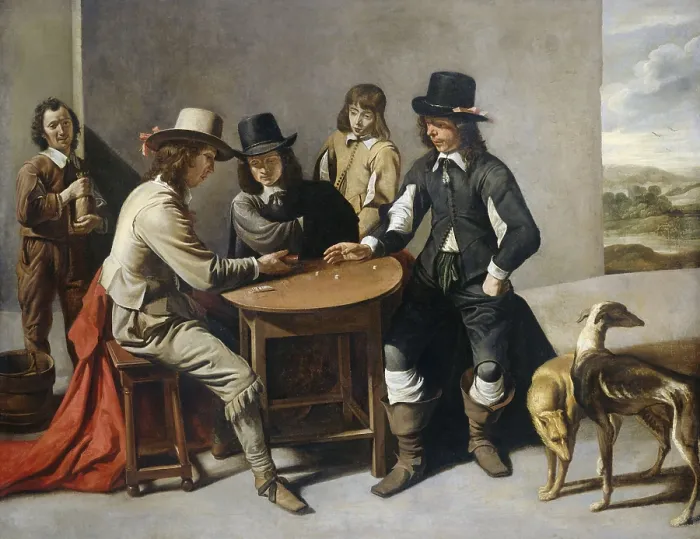 Framed Print : Dice Players (The Gamblers), by follower of Mathieu Le Nain, 1630-80, French painting, oil on canvas. Also called The Gamblers