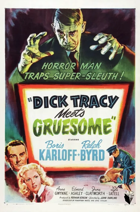 Framed Print : DICK TRACY MEETS GRUESOME, top: Boris Karloff, bottom left from top: Ralph Byrd, Anne Gwynne, 1947 Framed Print : DICK TRACY MEETS GRUESOME, top: Boris Karloff, bottom left from top: Ralph Byrd, Anne Gwynne, 1947