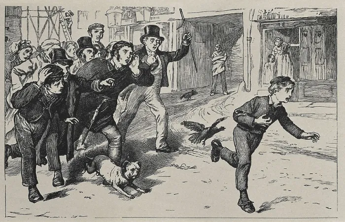 Framed Print : DICKENS, Charles (1812-1870). Illustration of the novel 'Oliver Twist' or 'The Parish Boy's Progress' by Charles Dickens. Oliver Twist is pursued as thief Framed Print : DICKENS, Charles (1812-1870). Illustration of the novel 'Oliver Twist' or 'The Parish Boy's Progress' by Charles Dickens. Oliver Twist is pursued as thief