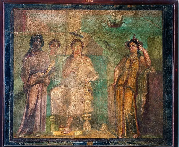 Framed Print : Dido Abandoned, by unknown artist, 62-79, 1st Century A.D. ripped fresco, 108 x 128 cm - Italy, Campania, Naples, National Archaeological Museum, Room LXXII, inv. 8898 Framed Print : Dido Abandoned, by unknown artist, 62-79, 1st Century A.D. ripped fresco, 108 x 128 cm - Italy, Campania, Naples, National Archaeological Museum, Room LXXII, inv. 8898