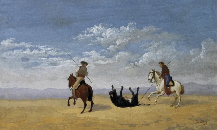 Framed Print : DIEZ, Joaquin (1840). Derribo de la ganaderia de Miura. 1864. Painting. - CAGP / Iberfoto / Everett Collection (387965)**US SALES ONLY** Framed Print : DIEZ, Joaquin (1840). Derribo de la ganaderia de Miura. 1864. Painting. - CAGP / Iberfoto / Everett Collection (387965)**US SALES ONLY**
