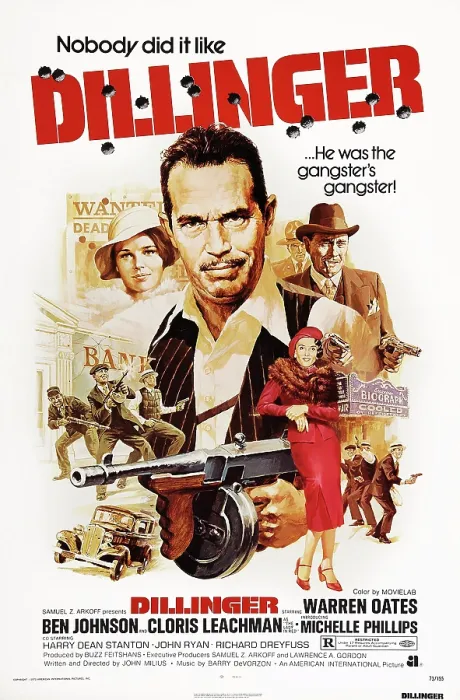 Framed Print : DILLINGER, US poster art, from left: Michelle Phillips, Warren Oates, Ben Johnson, 1973