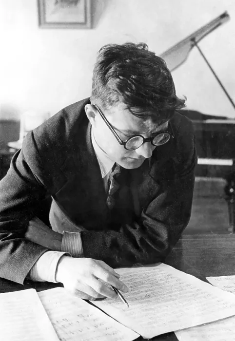 Framed Print : Dimitri Shostakovich, Russian composer (1906-75) writing his 7th Symphony (Leningrad)June, 1942. Courtesy: CSU Archives  /  Everett Collection
