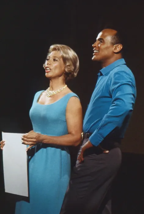 Framed Print : THE DINAH SHORE SPECIAL, from left: Dinah Shore, Harry Belafonte, rehearsing, December 24, 1964, (aired February 14, 1965)