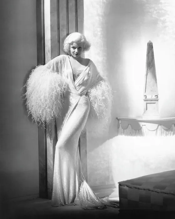 Framed Print : DINNER AT EIGHT, Jean Harlow, in a negligee by Adrian, 1933