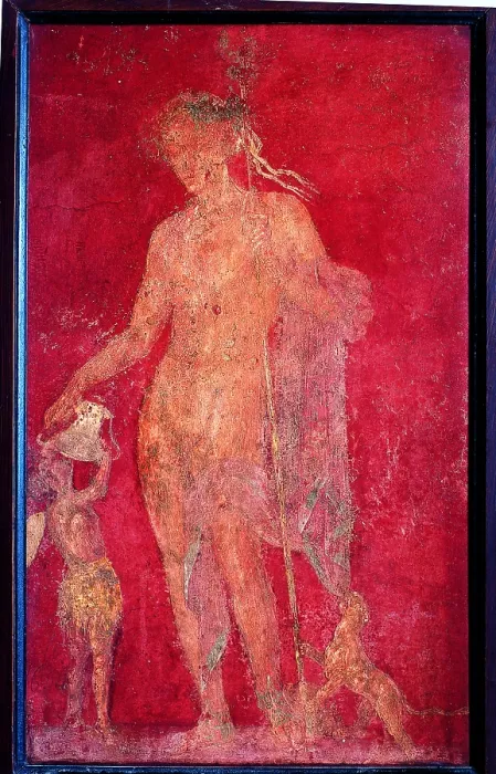 Framed Print : Dionysus and Satyr, by unknown artist, 62-79, 1st Century A.D. ripped fresco, 86 x 55 cm - Italy, Campania, Naples, National Archaeological Museum, Room LXXII, inv. 9268 Framed Print : Dionysus and Satyr, by unknown artist, 62-79, 1st Century A.D. ripped fresco, 86 x 55 cm - Italy, Campania, Naples, National Archaeological Museum, Room LXXII, inv. 9268