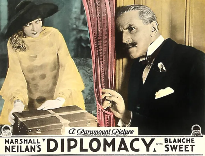 Framed Print : DIPLOMACY, left: Blanche Sweet on lobbycard, 1926 Framed Print : DIPLOMACY, left: Blanche Sweet on lobbycard, 1926
