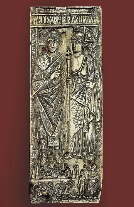 Framed Print : Diptych of Consul Basilius. 6th c. Roman art. Late Empire. Sculpture on ivory. ITALY. Florence. Bargello National Museum. AISA / Everett Collection**US SALES ONLY**