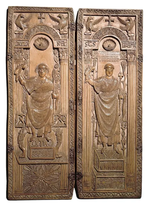 Framed Print : Diptych of Saint Gregory. 9th c. Ostrogothic or Lombardian art. Sculpture on ivory. SPAIN. Gerona. Cathedral's Treasure-Capitular Museum