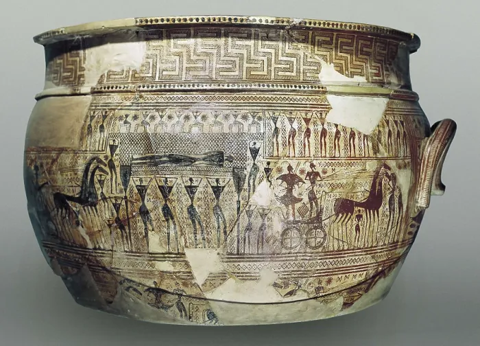 Framed Print : DIPYLON, Master of (8th C. BC). Fragmented Krater. ca. 750 BC. Geometric Greek art. Ceramics. FRANCE. Paris. Louvre Museum. Proc: GREECE. Athens