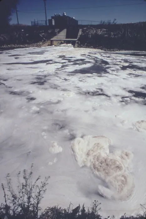 Framed Print : Discharge from a water treatment plant into the South Platte River. Ca 1973-75