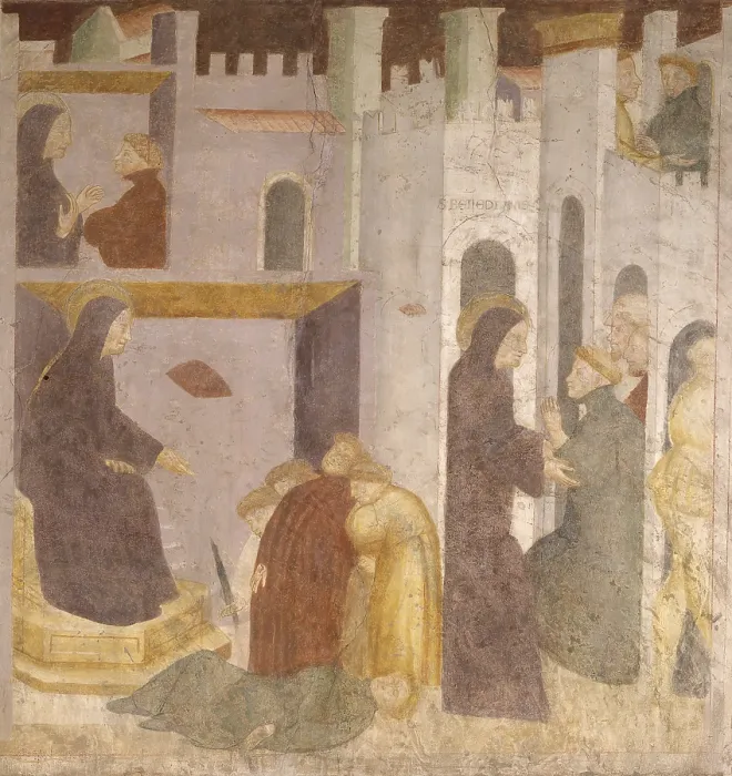 Framed Print : Discovery of King Totila's deception, by Master of Villanova San Bonifacio, half of the 14th Century, fresco - Italy, Veneto, Villanova San Bonifacio Framed Print : Discovery of King Totila's deception, by Master of Villanova San Bonifacio, half of the 14th Century, fresco - Italy, Veneto, Villanova San Bonifacio