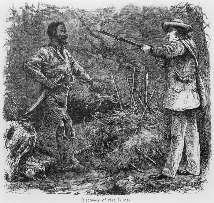 Framed Print : Discovery of Nat Turner (1800-1831), by Benjamin Phipps on October 30, 1831. Turner has eluded capturefor two months, when he was discovered hiding in a cave