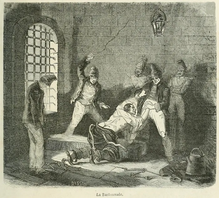 Framed Print : Disorderly prisoner is punished with a whipping in the Brest Prison, in France, ca. 1850 Framed Print : Disorderly prisoner is punished with a whipping in the Brest Prison, in France, ca. 1850