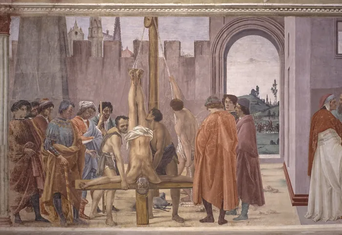 Framed Print : Disputation with Simon Magus and Crucifixion of Peter (Disputa con Simon Mago e Crocifissione di san Pietro), by Filippino Lippi, 1482-1485, 15th century, fresco