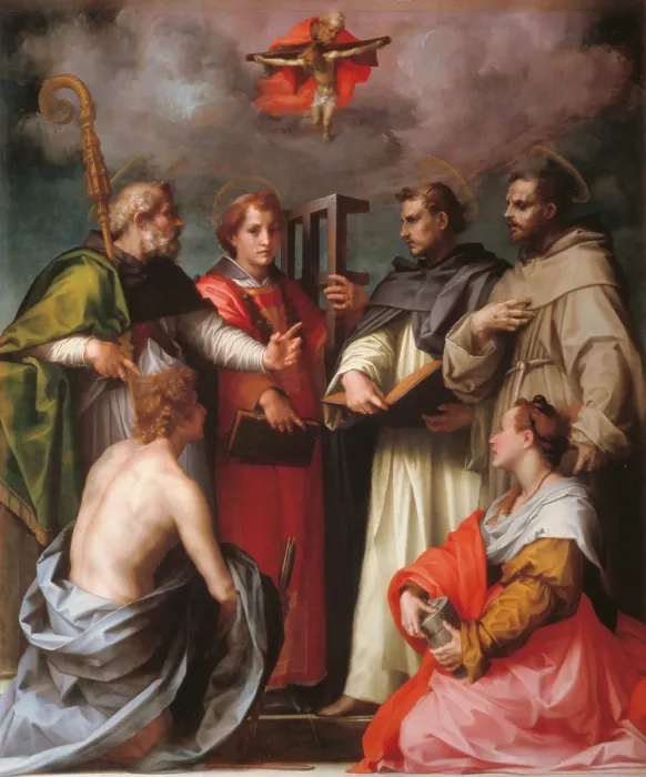 Framed Print : Disputation over the Trinity, by Andrea DAgnolo known as Andrea del Sarto, 1517, 16th Century, oil on panel, cm 232 x 193 - Italy, Tuscany, Florence, Palazzo Pitti