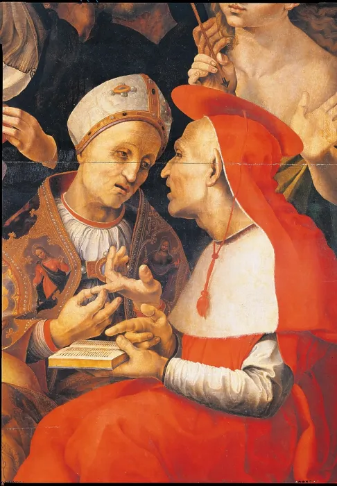 Framed Print : Dispute on the Immaculate Conception, by Girolamo Genga, 1516 - 1518, 16th Century, oil on panel, 438 x 290 - Italy, Lombardy, Milan, Brera Art Gallery. Detail Framed Print : Dispute on the Immaculate Conception, by Girolamo Genga, 1516 - 1518, 16th Century, oil on panel, 438 x 290 - Italy, Lombardy, Milan, Brera Art Gallery. Detail