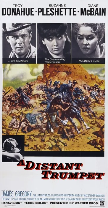 Framed Print : A DISTANT TRUMPET, top l-r: Troy Donahue, Suzanne Pleshette, Diane McBain on poster art, 1964