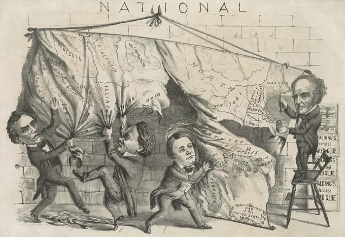Framed Print : DIVIDING THE NATIONAL MAP, 1860. Satire of all four candidates in the 1860 US presidential election