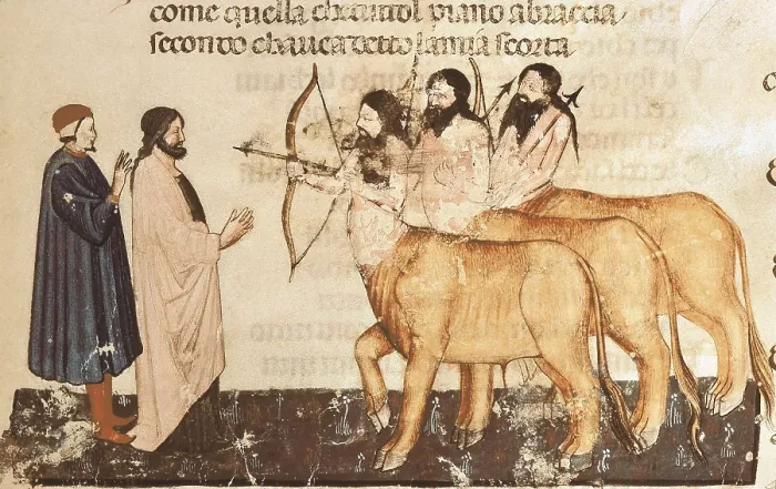 Framed Print : The Divine Comedy. s.XIV. Dante and Virgil meet the Centaurs. Gothic art. Miniature Painting. ITALY. Venice. Biblioteca nazionale marciana (St. Mark's Library) Framed Print : The Divine Comedy. s.XIV. Dante and Virgil meet the Centaurs. Gothic art. Miniature Painting. ITALY. Venice. Biblioteca nazionale marciana (St. Mark's Library)