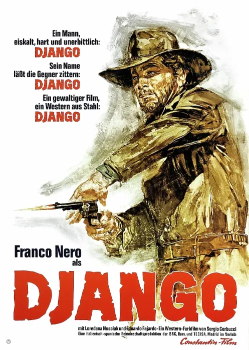 Framed Print : DJANGO, German poster art, Franco Nero, 1966