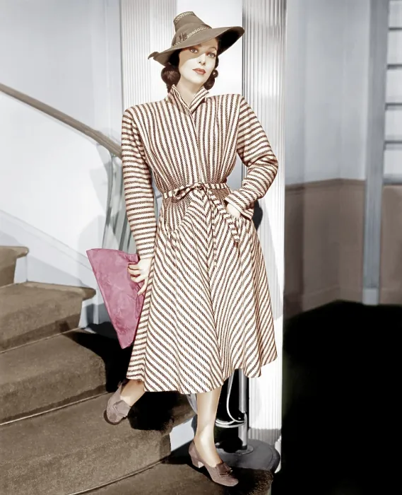 Framed Print : THE DOCTOR TAKES A WIFE, Loretta Young, modeling a striped wool coat designed by Irene, 1940 Framed Print : THE DOCTOR TAKES A WIFE, Loretta Young, modeling a striped wool coat designed by Irene, 1940