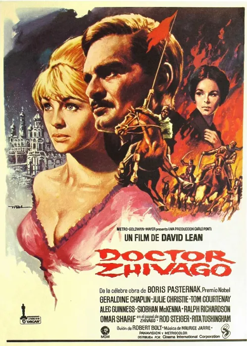 Framed Print : DOCTOR ZHIVAGO, l-r: Julie Christie, Omar Sharif, Geraldine Chaplin on Spanish poster art, 1965