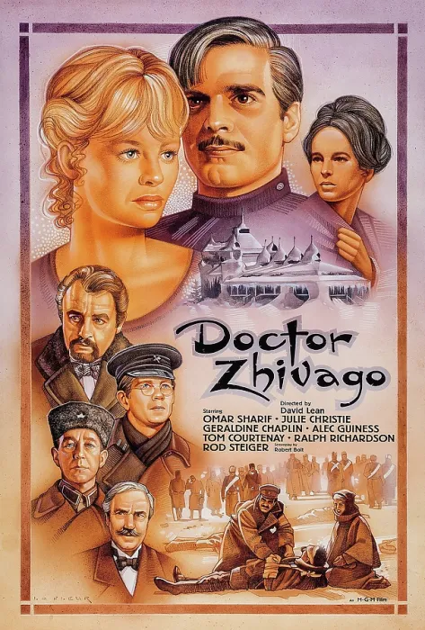 Framed Print : DOCTOR ZHIVAGO, US poster art, counter clockwise from right: Geraldine Chaplin, Omar Sharif, Julie Christie, Rod Steiger, Tom Courtenay, Alec Guinness, Ralph Richardson, 1965