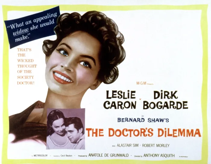 Framed Print : THE DOCTOR'S DILEMMA, US lobbycard, Leslie Caron, Dirk Bogarde, 1958