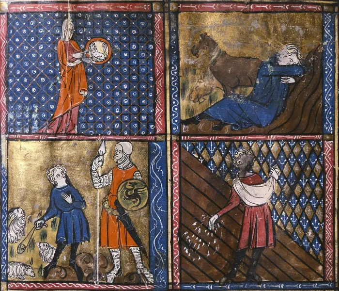 Framed Print : Doctrine Chretienne. French school. 13th century. Miniature painting in gold. Page 66