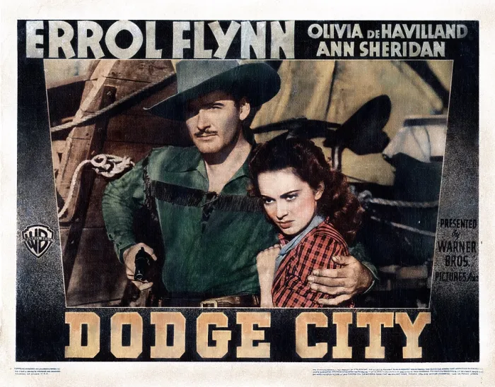 Framed Print : DODGE CITY, from left, Errol Flynn, Olivia de Havilland, 1939
