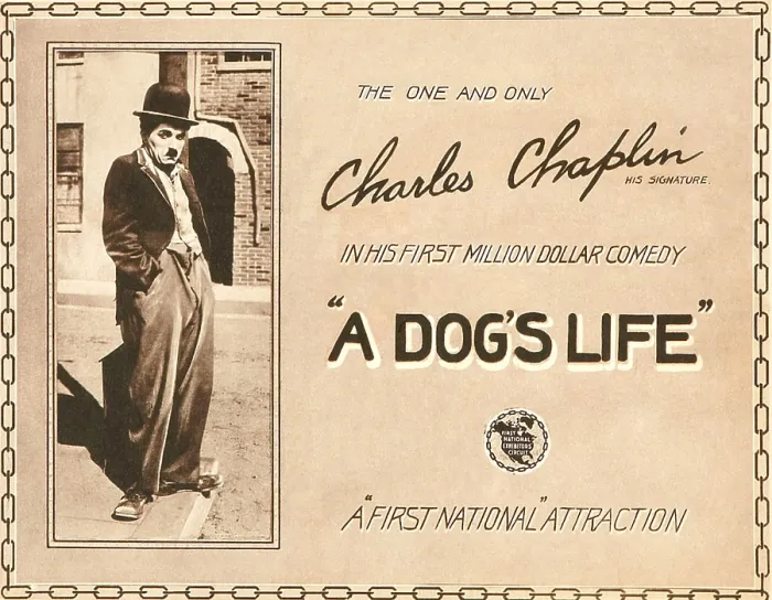 Framed Print : A DOG'S LIFE, Charlie Chaplin on title lobbycard, 1918