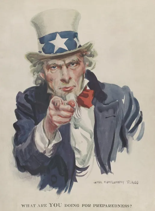 Framed Print : WHAT ARE YOU DOING FOR PREPAREDNESS? Uncle Sam pointing from a 1916 magazine cover by James Montgomery Flagg