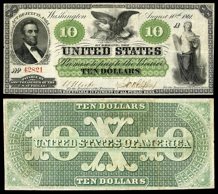 Framed Print : Ten Dollar Greenback, with engraving of President Abraham Lincoln