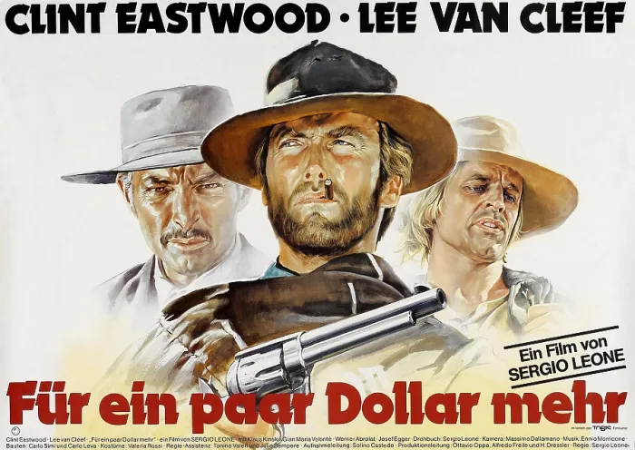 Framed Print : FOR A FEW DOLLARS MORE, (aka FUR EIN PAAR DOLLAR MEHR), from left: Lee Van Cleef, Clint Eastwood, Klaus Kinski, 1964