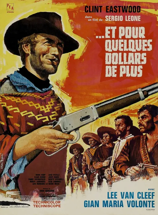 Framed Print : FOR A FEW DOLLARS MORE, (aka PER QUALCHE DOLLARO IN PIU, aka ET POUR QUELQUES DOLLARS DE PLUS), left: Clint Eastwood on French poster art, 1965