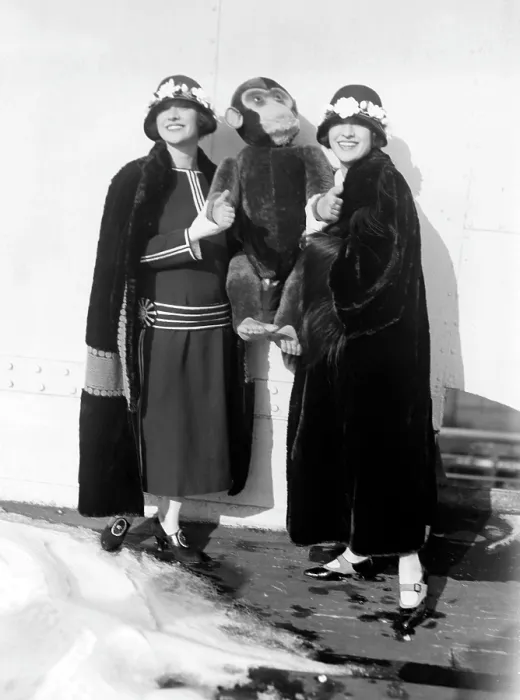 Framed Print : Dolly Sisters with a monkey doll, ca. 1923-25 Framed Print : Dolly Sisters with a monkey doll, ca. 1923-25