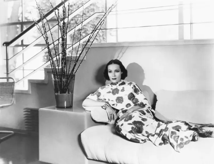Framed Print : Dolores del Rio, at home (designed by her husband, Cedric Gibbons), ca. 1935