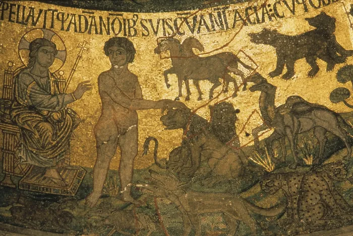 Framed Print : Dome of the Creation and Human Prehistory, by Unknown Artist, 1220 - 1240, 13th Century, mosaic - Italy, Veneto, Venice, Saint Mark's Basilica. Detail