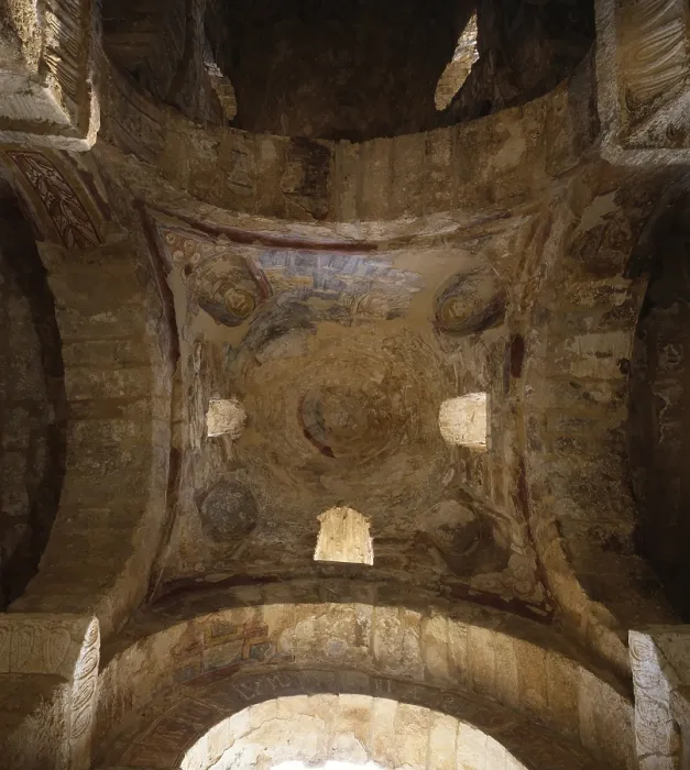 Framed Print : Dome with remains of painted decoration, by Unknown Artist, 8th Century, fresco - Italy, Puglia, Fasano, Little Temple in Sepannibale Farm. Whole artwork view