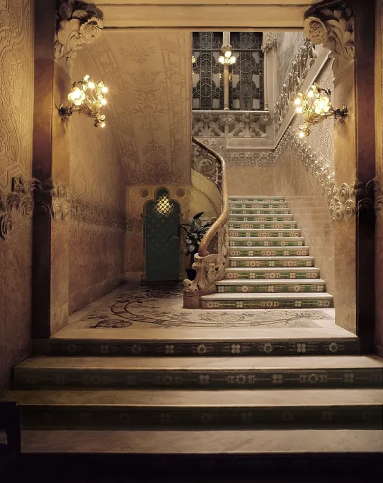 Framed Print : DOMENECH I MONTANER, Lluis (1850-1923). Navs House. 1901-1907. SPAIN. Reus. Navs House. Marble stairs from the main entrance. Modernism. Architecture