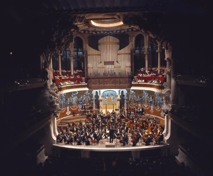 Framed Print : DOMENECH I MONTANER, Lluis (1850-1923). Palace of Catalan Music. 1905 - 1908. SPAIN. CATALONIA. Barcelona. Palace of Catalan Music. Stage with the orchestra. Modernism