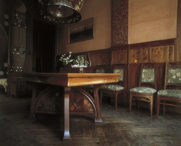 Framed Print : DOMENECH I MONTANER, Lluis (1850-1923). Navs House. 1901-1907. SPAIN. Reus. Navs House. Dinning room, with furniture by Gaspar Homar i Mesquida. Modernism. Architecture