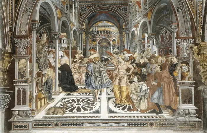 Framed Print : DOMENICO DI BARTOLO (1400-1447). Pope Celestine III Grants Autonomy to the Hospital of Siena in 1192. 1441-1444. ITALY. Siena