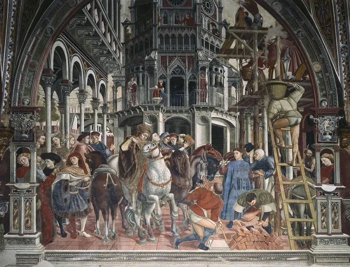 Framed Print : DOMENICO DI BARTOLO (1400-1447). The building of the hospital. 1441-1444. ITALY. Siena. Ospedale di Santa Maria della Scala (Santa Maria della Scala Hospital). Pilgrim Hall