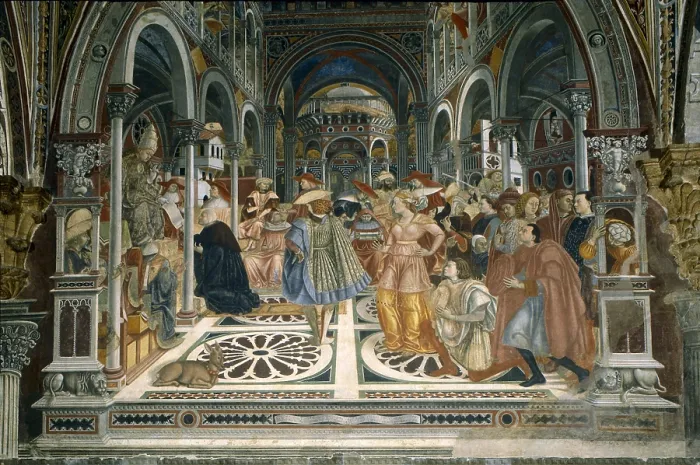 Framed Print : DOMENICO DI BARTOLO (1400-1447). Pope Celestine III Grants Autonomy to the Hospital of Siena in 1192. 1441-1444. ITALY. Siena Framed Print : DOMENICO DI BARTOLO (1400-1447). Pope Celestine III Grants Autonomy to the Hospital of Siena in 1192. 1441-1444. ITALY. Siena