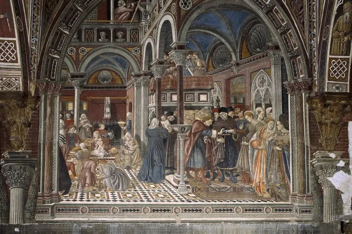 Framed Print : DOMENICO DI BARTOLO (1400-1447). Marriage of an Orphan. 1441-1444. ITALY. Siena. Ospedale di Santa Maria della Scala (Santa Maria della Scala Hospital). Pilgrim Hall