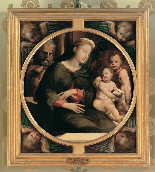 Framed Print : Domenico di Giacomo di Pace known as Beccafumi Domenico, Holy Family with the Infant St John the Baptist, 1520 - 1530, 16th Century, oil on panel, Italy, Tuscany, Florence