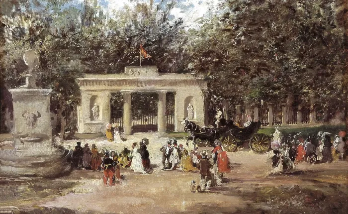 Framed Print : DOMINGO MARQUES, Francisco (1842-1920). The Gate of the Botanical Gardens in Madrid from the Prado Museum. end 19th c. Oil on canvas. SPAIN. Madrid. Municipal Museum